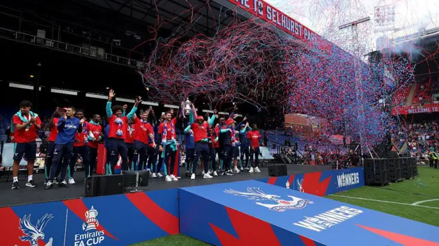 Crystal Palace players lift the FA Cup