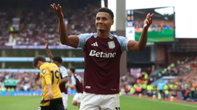 Ollie Watkins of Aston Villa reacts during the Premier League match between Aston Villa FC and Wolverhampton Wanderers FC at Villa Park