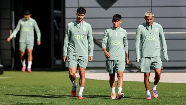 Marcos Senesi, Julio Soler and Julian Araujo of Bournemouth during a training session
