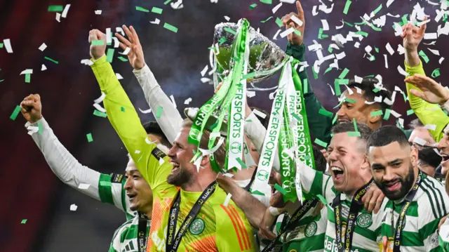 Celtic players with the Premier Sports Cup