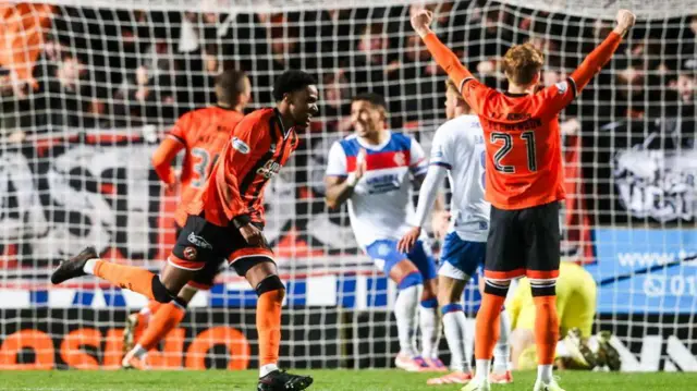 Dundee United's Amar Fatah celebrates scoring against Rangers