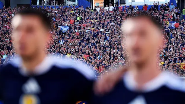 Scotland and their fans sing "Flower Of Scotland"