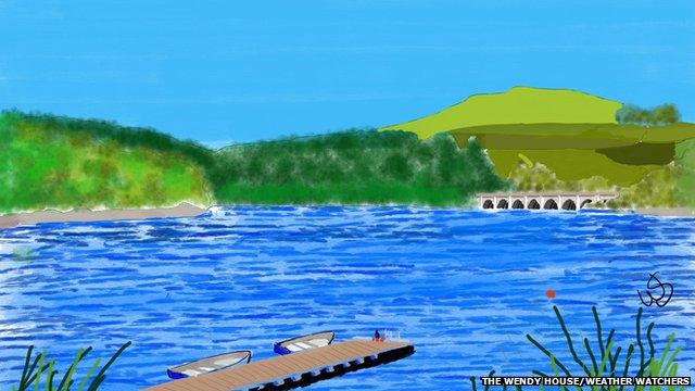 Watercolour of a reservoir