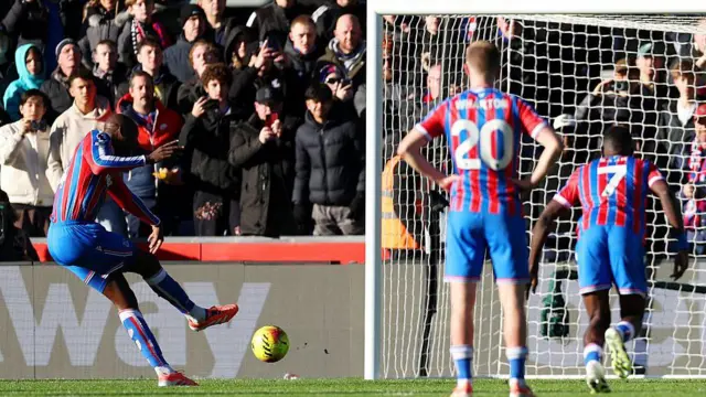 Jean-Philippe Mateta scores a disallowed penalty
