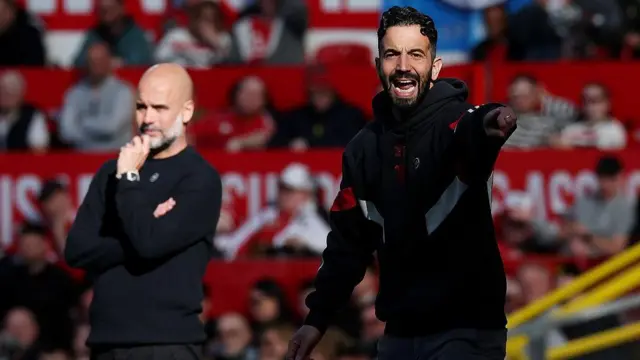 Guardiola and Amorim during a Manchester derby 
