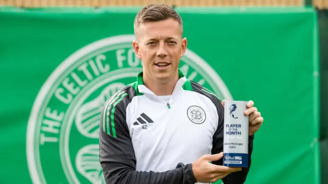 Callum McGregor with his player of the month award