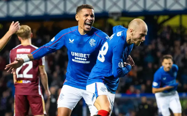 Rangers' James Tavernier and Vaclav Cerny celebrates