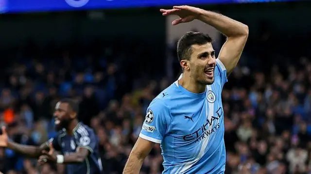 Rodri of Manchester City gestures