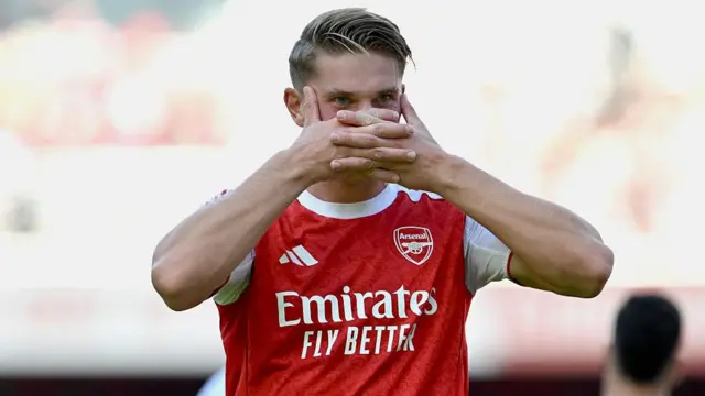 Viktor Gyokeres celebrates after scoring for Arsenal