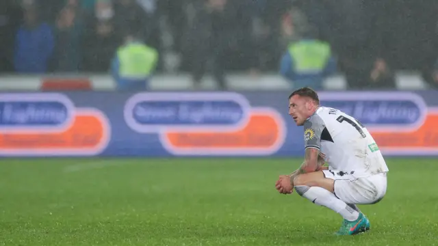 Josh Tymon dejected after the defeat to Leeds