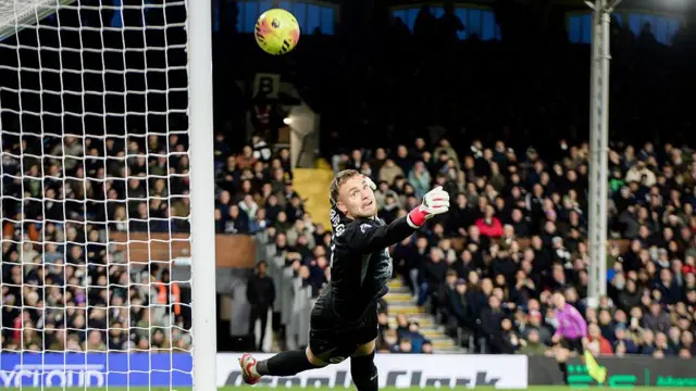 Bart Verbruggen tries to save Harry Wilson's free kick 