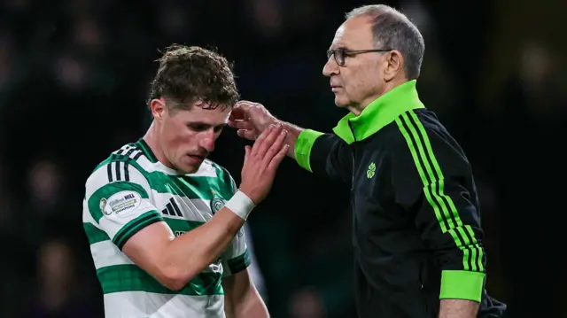 Celtic midfielder Luke McCowan with interim manager Martin O'Neill