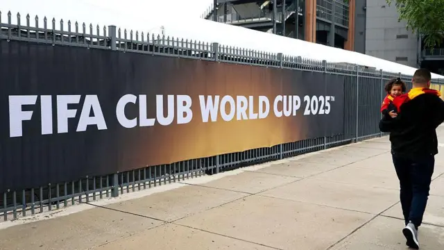 A sign reads FIFA CLUB WORLD CUP 2025 in Philadelphia
