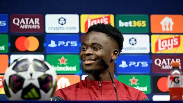 Bukayo Saka addresses the press conference
