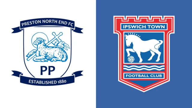Side-by-side of Preston North End and Ipswich Town club badges