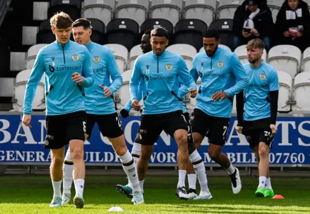 St Mirren players warming up before a cinch Premiership match between St Mirren and St Johnstone at the SMiSA Stadium, on February 24, 2024, in Paisley, Scotland. 