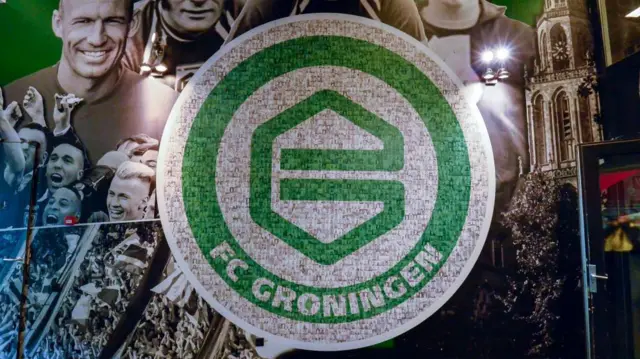 An FA Groningen badge at their stadium 