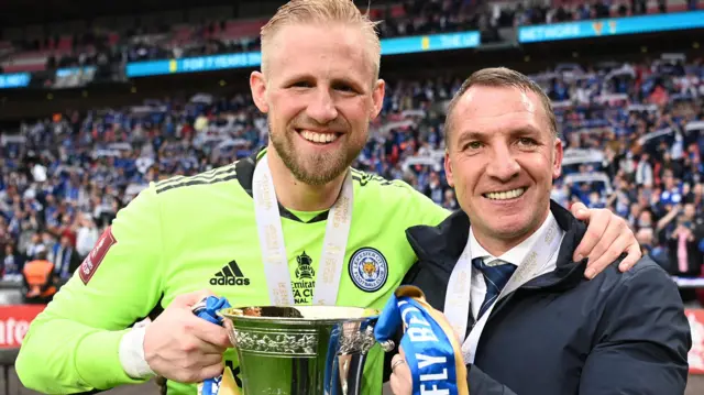 Kasper Schmeichel and Brendan Rodgers