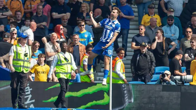 Jack Hinshelwood of Brighton celebrates scoring his team's first goal 