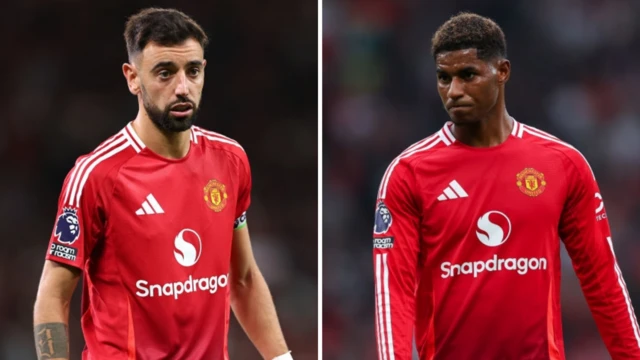 Bruno Fernandes and Marcus Rashford playing for Manchester United