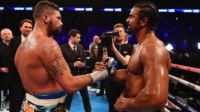 Tony Bellew and David Haye in the ring after the fight