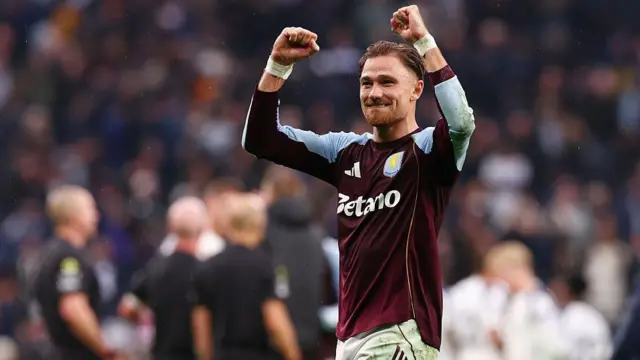 Matty Cash celebrates victory with Aston Villa