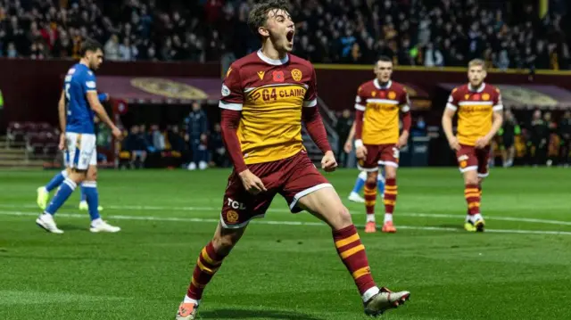 Motherwell's Tom Sparrow celebrates