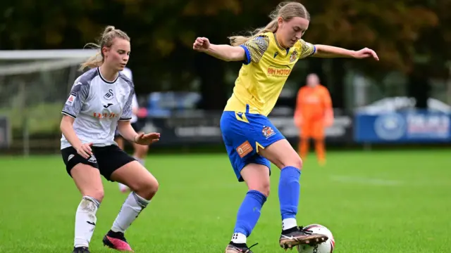 Taite Trivett of Barry Town United in the Genero Adran Premier fixture against Swansea City 