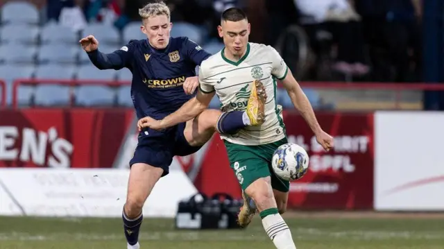 Dundee's Luke McCowan and Hibernian's Lewis Miller