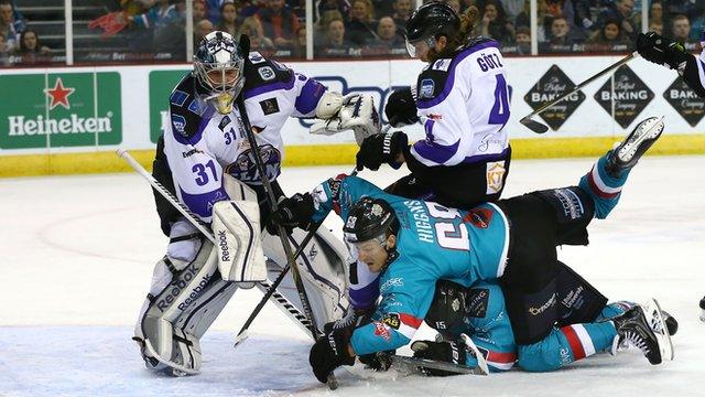 Belfast's Chris Higgins in action against Braehead Clan