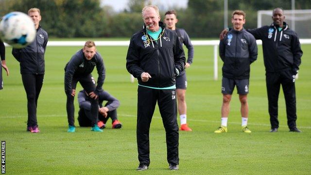 Steve McClaren takes training on his return to Derby