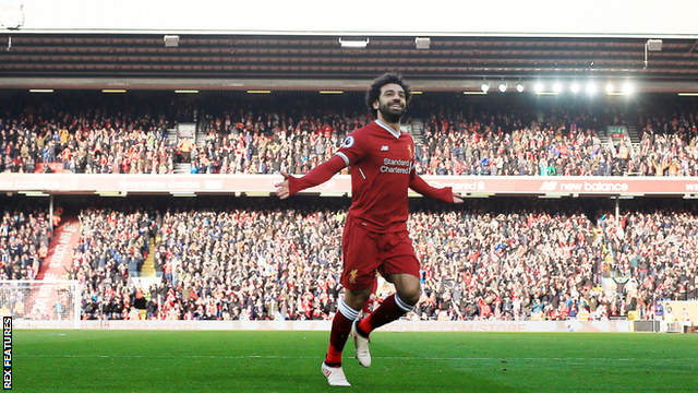 Mohamed Salah celebrates scoring for Liverpool against West Ham