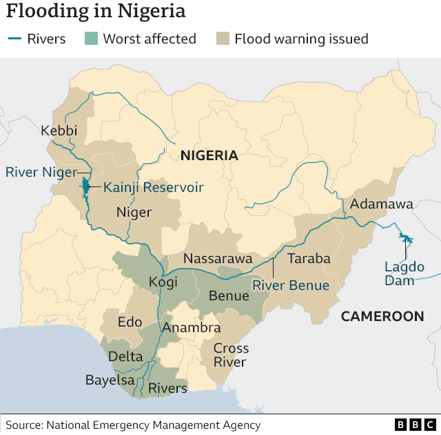 map showing flooded areas