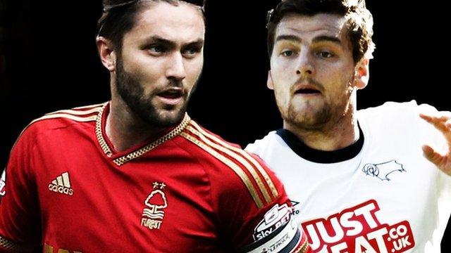 Henri Lansbury of Nottingham Forest and Chris Martin of Derby