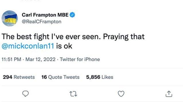 Carl Frampton's tweet wishing Michael Conlan is okay after his fight