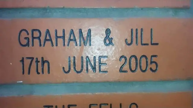 Brick at Selhurst Park with Graham and Jill 17th June 2005 written on in black capital letters.