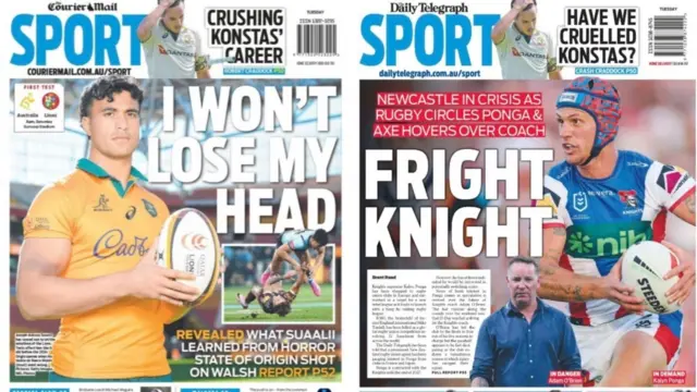 The back pages of the Daily Telegraph and Courier Mail
