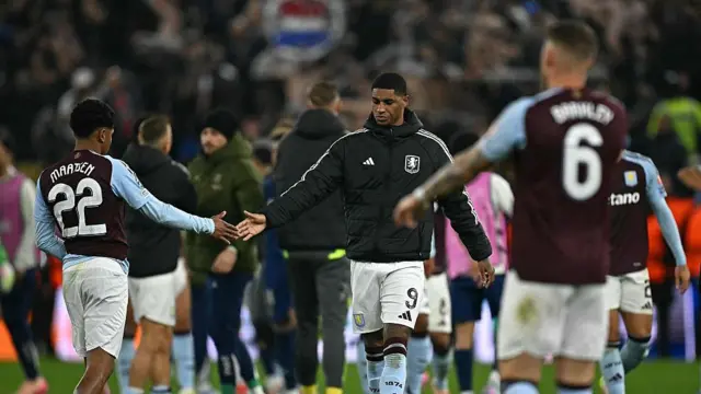 Ian Maatsen and Marcus Rashford react after Aston Villa's defeat