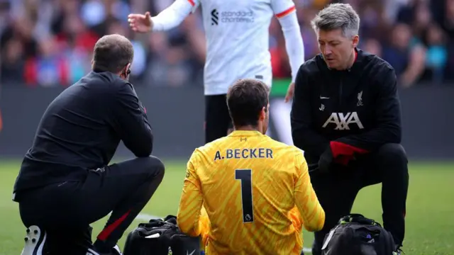 Liverpool goalkeeper receives treatment versus Crystal Palace