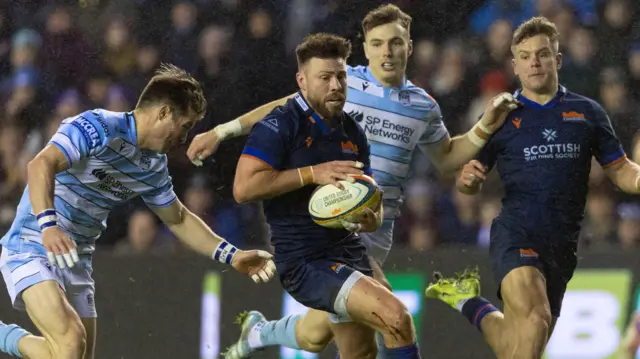 Warriors' George Horne tackles Edinburgh’s Ali Price during a United Rugby Championship match between Edinburgh Rugby and Glasgow Warriors at Scottish Gas Murrayfield