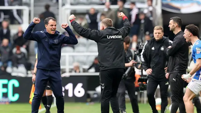 Regis le Bris celebrates after Sunderland score against Newcastle United at St James' Park