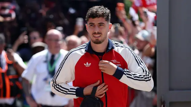 Kai Havertz of Arsenal arrives at the stadium 