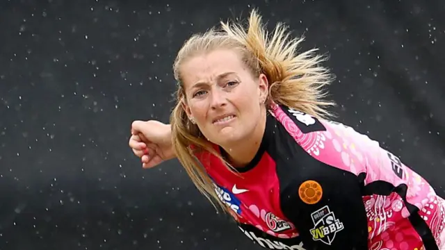 Sophie Ecclestone bowls while playing for Sydney Sixers in the Women's Big Bash