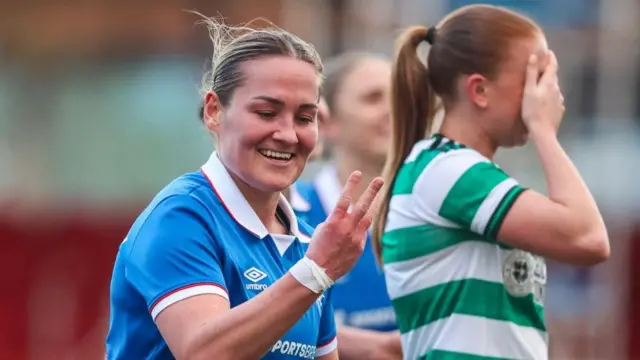 Rangers' Katie Wilkinson celebrates scoring against Celtic