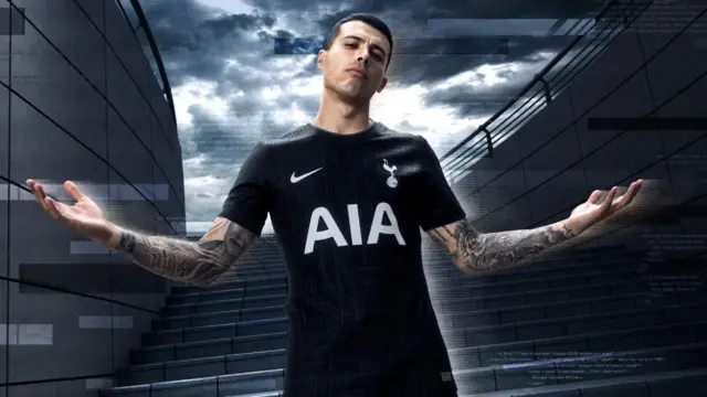 Pedro Porro models Tottenham's new away kit