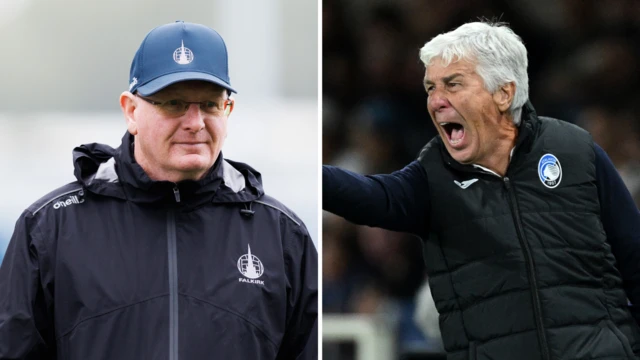 Falkirk manager John McGlynn and Atalanta boss Gian Piero Gasperini