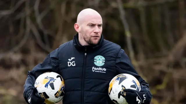 Hibernian head coach David Gray during a Hibernian training session at the Hibernian Training Centre