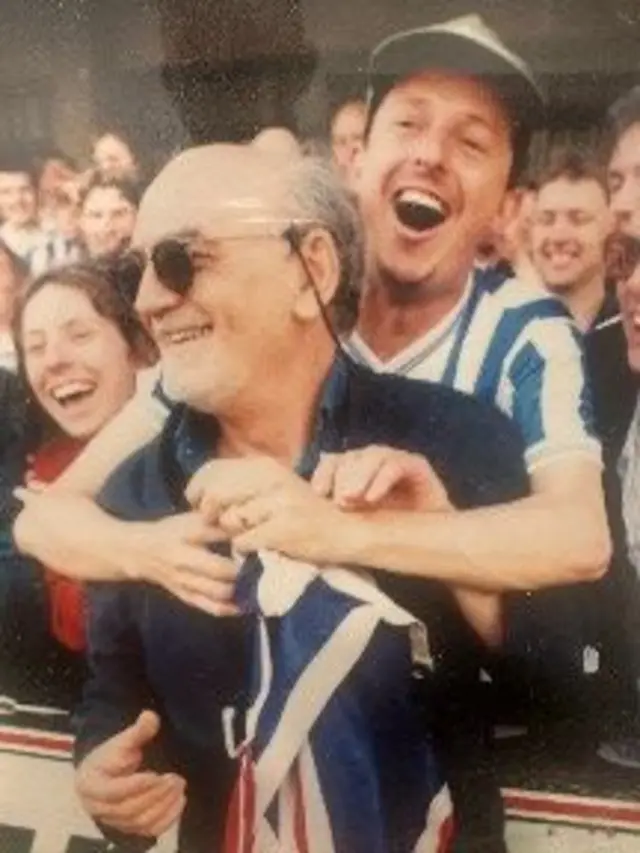 Brighton fan Richard and former Seagulls Chairman Dick Knight in 1997