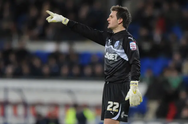 Goalkeeper Tom Heaton points while playing for Cardiff City