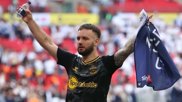 Adam Armstrong celebrates play-off win